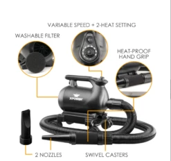 XPOWER A-12 Professional Car Dryer Blower W/2 Heat Settings And Mobile Dock W/caster Wheels -Andisies Zone 10