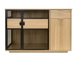 Lucky Kennels Clover Console Crate Stylish Pet Furniture With Sleek Black Metal Gate, Enhances Airflow And Visibility, Elegant Upgrade For Living Spaces -Andisies Zone CloverConsole
