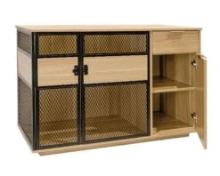 Lucky Kennels Clover Console Crate Stylish Pet Furniture With Sleek Black Metal Gate, Enhances Airflow And Visibility, Elegant Upgrade For Living Spaces -Andisies Zone CloverConsole3