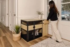 Lucky Kennels Clover Console Crate Stylish Pet Furniture With Sleek Black Metal Gate, Enhances Airflow And Visibility, Elegant Upgrade For Living Spaces -Andisies Zone CloverConsoleConcept