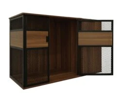 Lucky Kennels Clover Console Crate Stylish Pet Furniture With Sleek Black Metal Gate, Enhances Airflow And Visibility, Elegant Upgrade For Living Spaces -Andisies Zone Clover WlntGateOpen