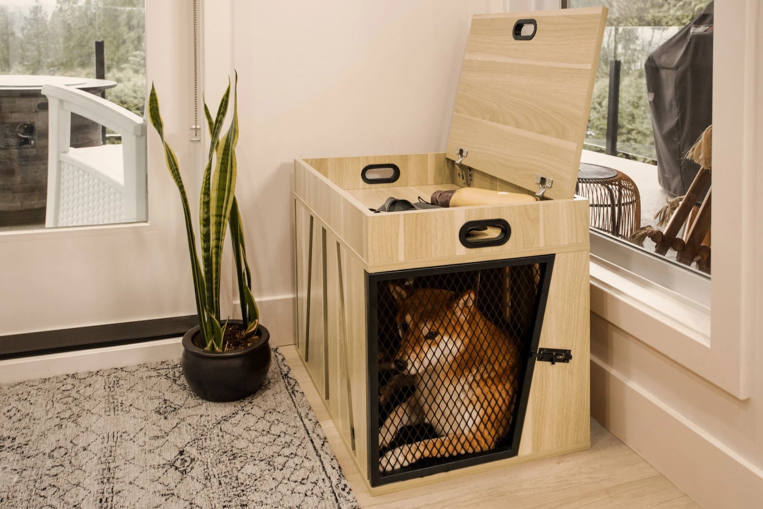 Lucky Kennels Penny Pet Crate, Modern Dog Crate, Designer Cat Crate, Geometric Wooden Pet Crate, Cozy Pet House With Side Table, Storage Compartment For Leashes, Treats, Beds 5 Lucky Kennels Penny Pet Crate, Modern Dog Crate, Designer Cat Crate, Geometric Wooden Pet Crate, Cozy Pet House With Side Table, Storage Compartment For Leashes, Treats, Beds - Image 3